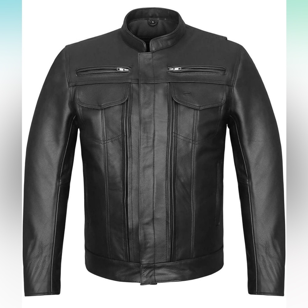 NWOT Men's Black Conceal Carry Leather Motorcycle Jacket - Picture 2 of 16